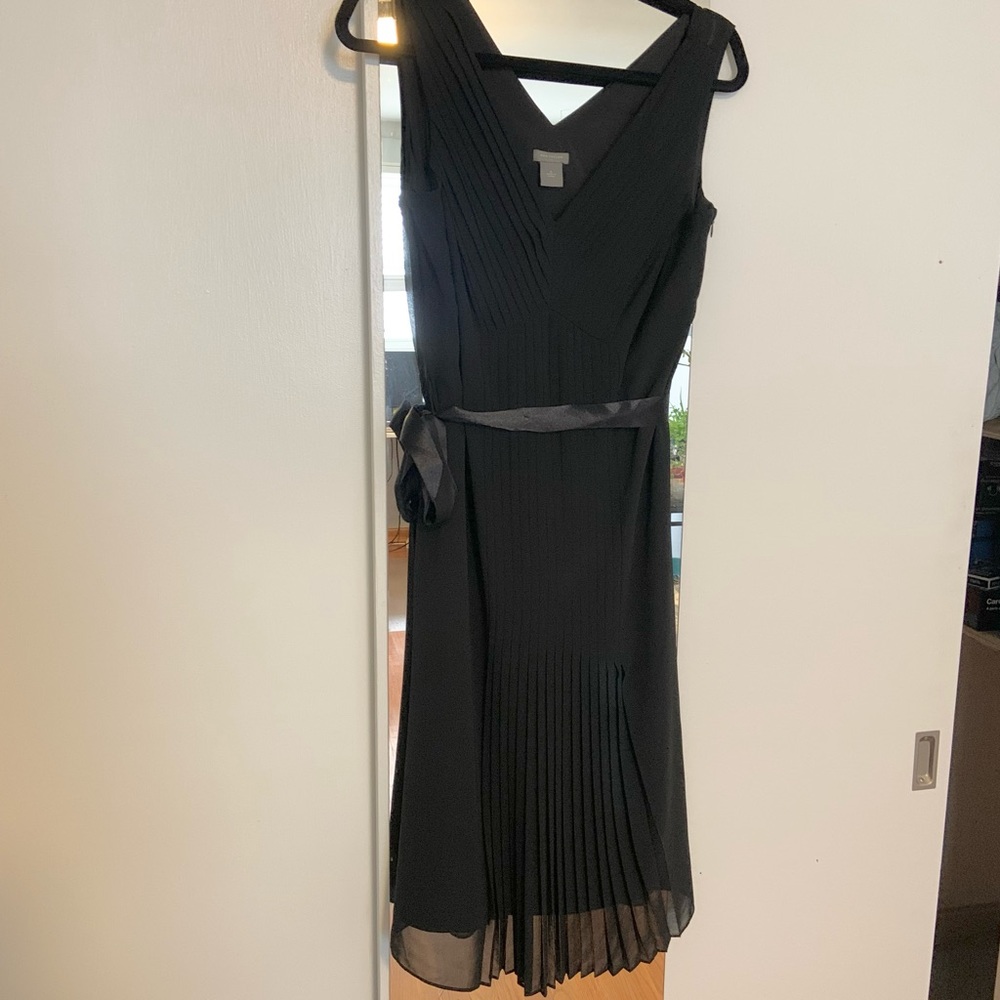 Ann Taylor black pleated tea length dress